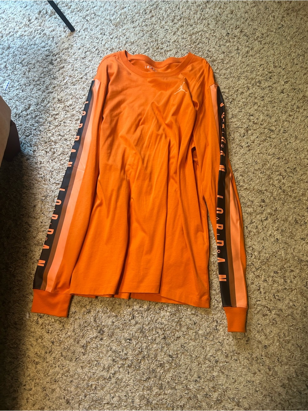 Jordan Orange Long Sleeve Crew with Contrast Sleeve Stripe